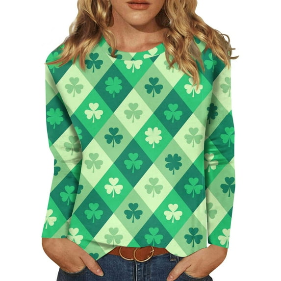 BDPORKAS Women's St Patrick's Day T-Shirt Lucky Irish Shamrock Long Sleeve Paddy's Day Graphic Tees Tops
