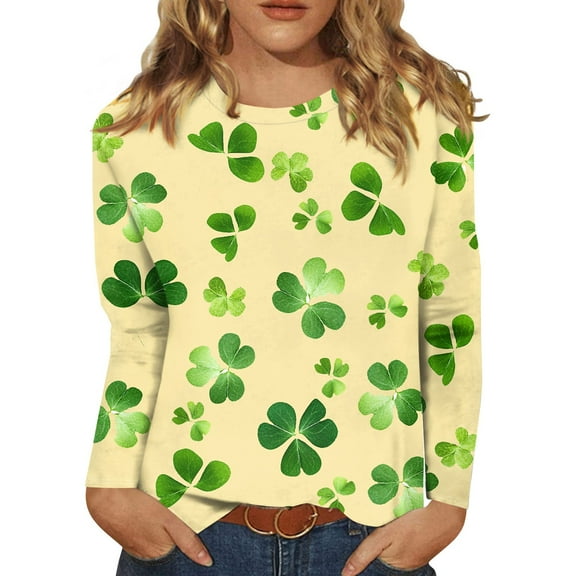 BDPORKAS Women's St Patrick's Day T-Shirt Lucky Irish Shamrock Long Sleeve Paddy's Day Graphic Tees Tops