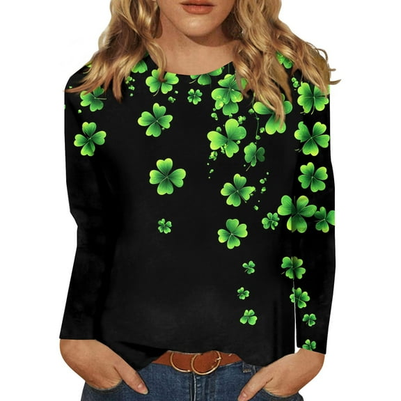 BDPORKAS Women's St Patrick's Day T-Shirt Lucky Irish Shamrock Long Sleeve Paddy's Day Graphic Tees Tops
