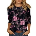 thumbnail image 1 of BDPORKAS Women's Summer Tops 2025 Trendy 3/4 Sleeve Oversized Tshirts Floral Print Graphic Tees Dressy Casual Crew Neck Blouse Elbow Sleeve Tunics or Tops To Wear with Leggings, 1 of 4