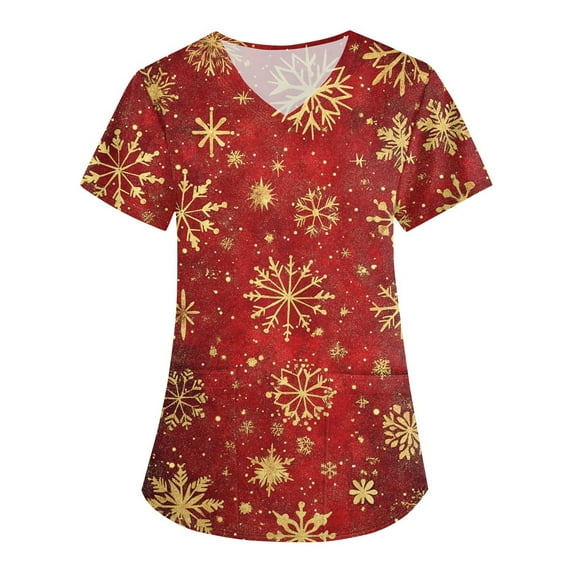 BDPORKAS Women's V Neck Short Sleeve Scrubs Tops Stretchy Blouses Fashion Loose Fit Casual Holiday Scrub Tops