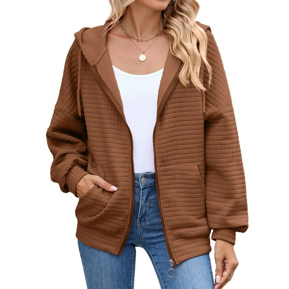 BDPORKAS Women's Waffle Knit Zip Up Hoodies Sweatshirts Fall Outfits Casual Drawstring Sweater Jackets with Pockets