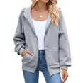 thumbnail image 1 of BDPORKAS Women's Waffle Knit Zip Up Hoodies Sweatshirts Fall Outfits Casual Drawstring Sweater Jackets with Pockets, 1 of 5