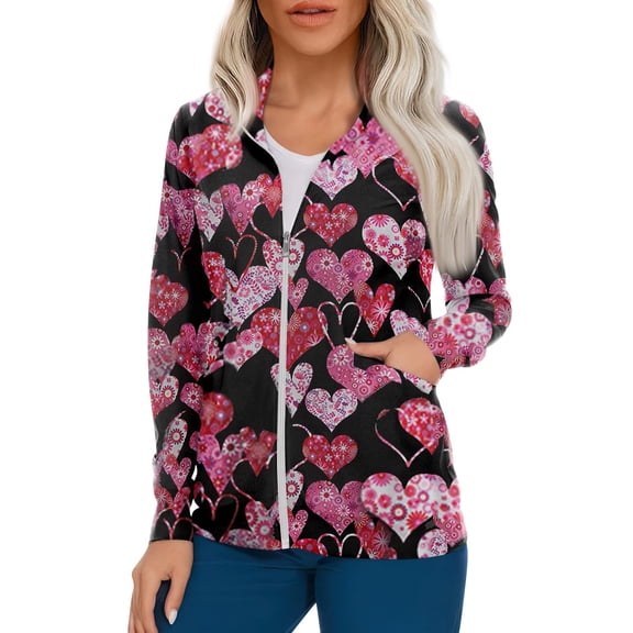 BDPORKAS Women's Warm Up Scrubs Jacket Zip Front Long Sleeve Scrub Jackets Nurse Uniform