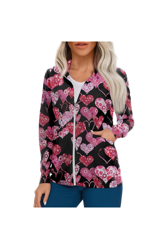 Women's Warm Up Scrubs Jacket Zip Front Long Sleeve Scrub Jackets Nurse Uniform