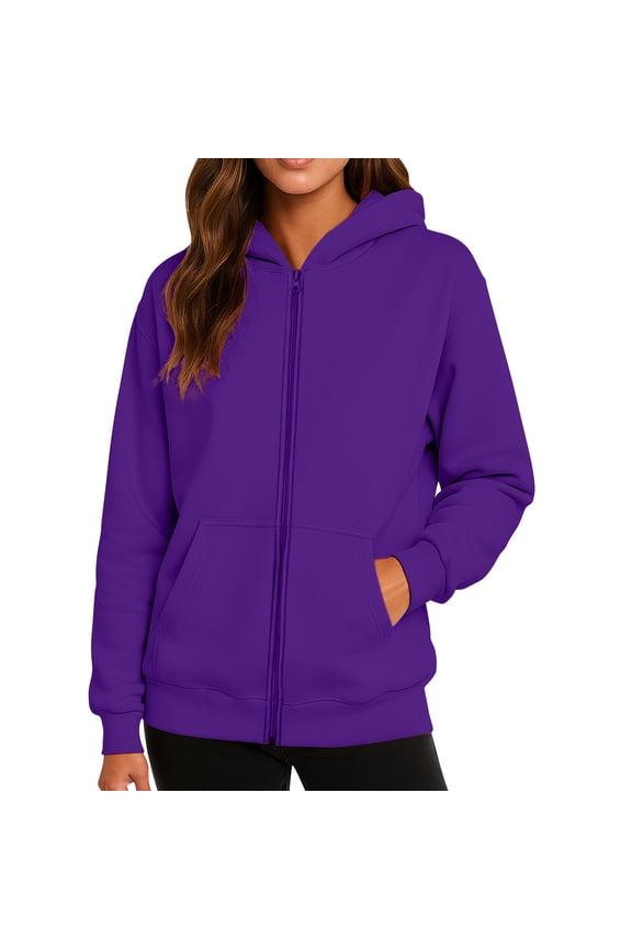 Women's Zip Up Fleece Jacket with Hood Full Zipper Oversized Hoodies Sweatshirt Fall Winter Clothes Dark Purple