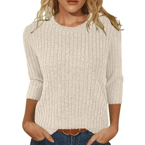 BDPORKAS Womens 3/4 Sleeve Tops Ribbed Knit Trendy Sweater Lightweight 2024 Fall Fashion Tees