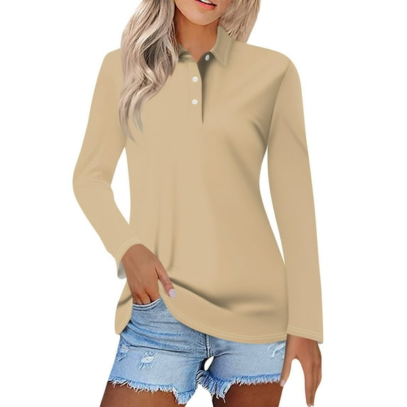 BDPORKAS Womens Fall Tops Long Sleeve Polo Shirts Lapel Collar Button Blouses Business Casual Work Golf Tees