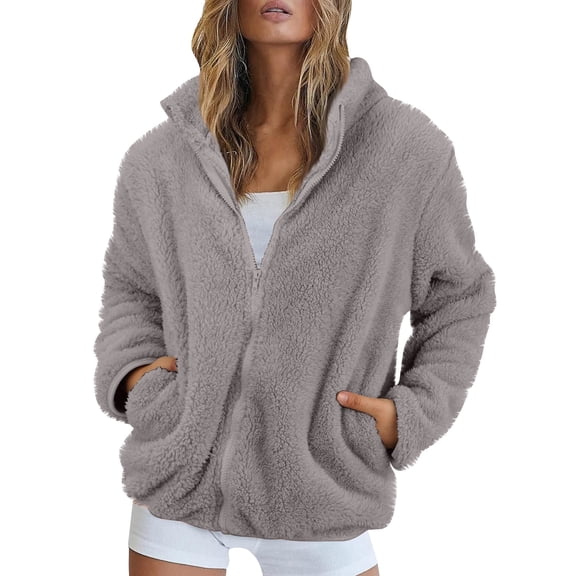 BDPORKAS Womens Fleece Jacket Fall Winter Full Zip Sherpa Coat No Hood