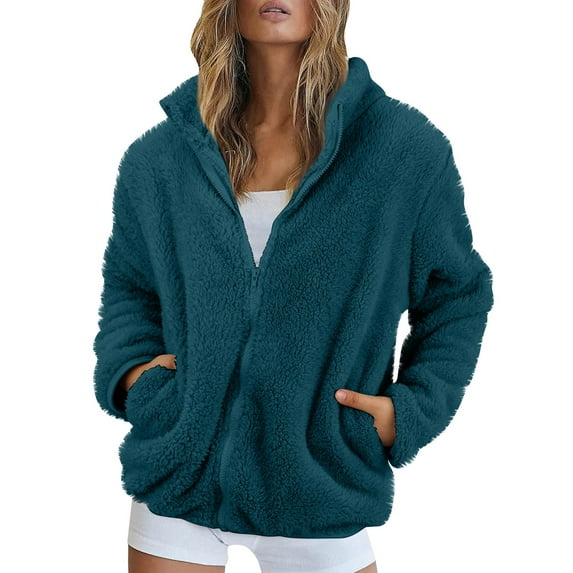 BDPORKAS Womens Fleece Jacket Fall Winter Full Zip Sherpa Coat Stand Collared Outerwear with Pockets