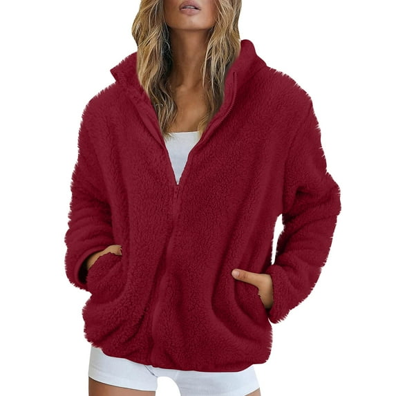 BDPORKAS Womens Fleece Jacket Full Zip Fuzzy Sherpa Winter Coats Stand Collar Long Sleeve Zip Up Hoodie Sweaters with Pockets