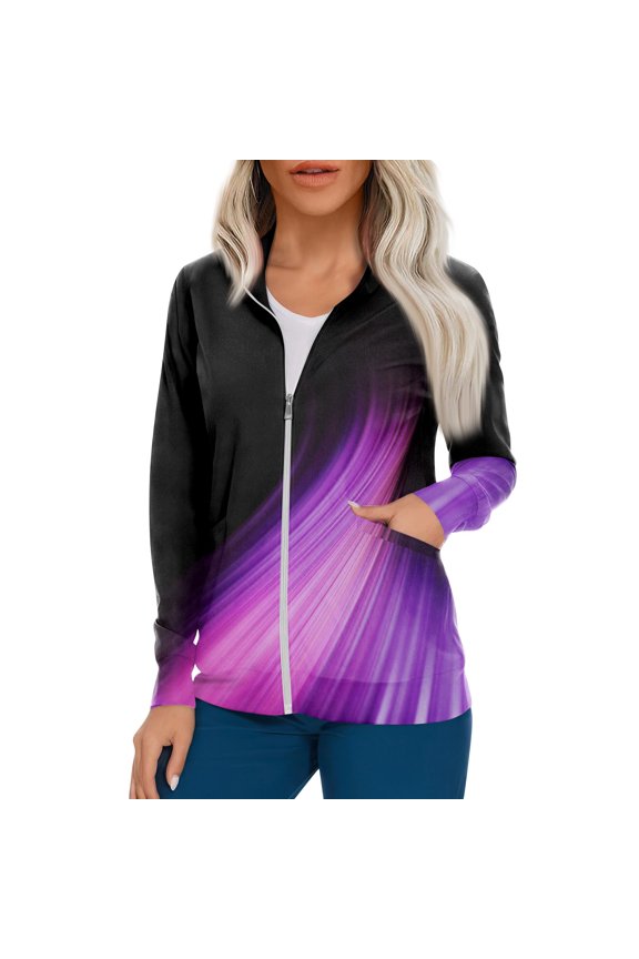 Womens Full Zip Up Warm-Up Scrub Jacket Nurse Working Uniform with Pockets