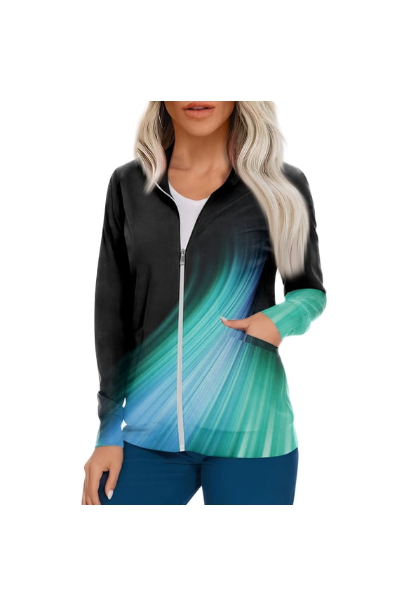 Womens Full Zip Up Warm-Up Scrub Jacket Nurse Working Uniform with Pockets