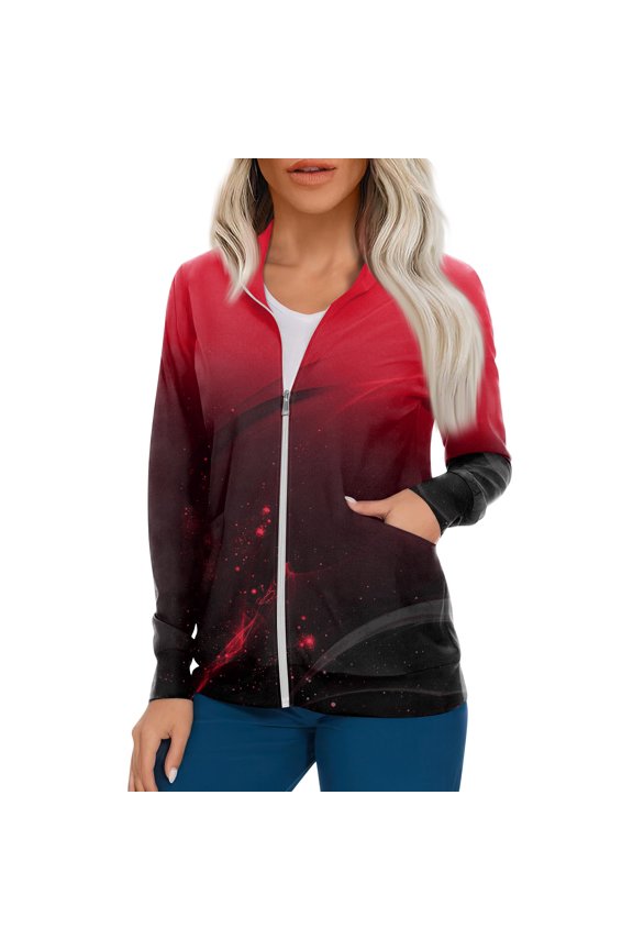 Womens Full Zip Up Warm-Up Scrub Jacket Nurse Working Uniform with Pockets