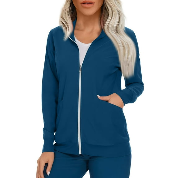 BDPORKAS Womens Full Zip Up Warm-Up Scrub Jacket Nurse Working Uniform with Pockets
