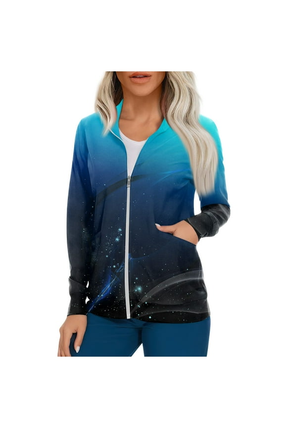 Womens Full Zip Up Warm-Up Scrub Jacket Nurse Working Uniform with Pockets