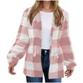 BDPORKAS Womens Fuzzy Sherpa Fleece Jacket Zip Up Collar Plaid