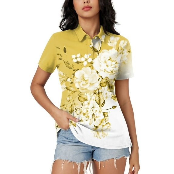 BDPORKAS Womens Golf Shirt Button Lapel Collar Short Sleeve Polo Golf Shirts Casual Loose Fit Work Blouses Tees