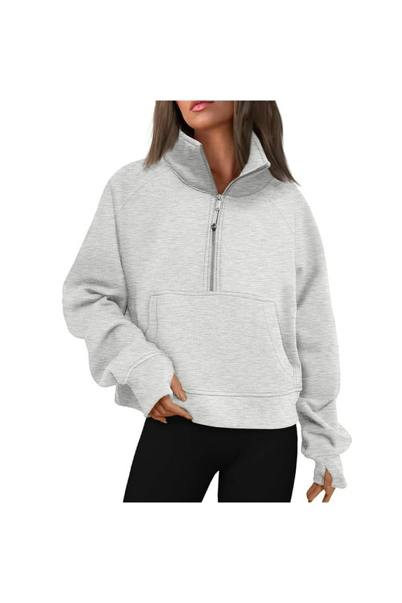 Womens Oversized Half Zip Long Sleeve Pullover Sweatshirt Quarter Zip Sweatshirts Fall Y2K Trendy Tops Light Gray S