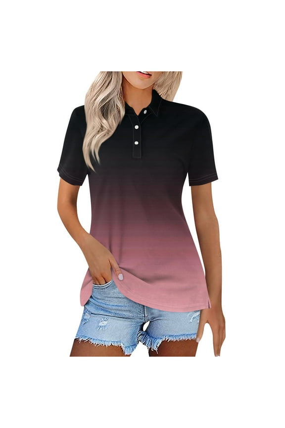 Womens Polo Shirts Short Sleeve Summer Golf Tees Button Lapel Collar Business Casual Work Blouses Golf Shirt