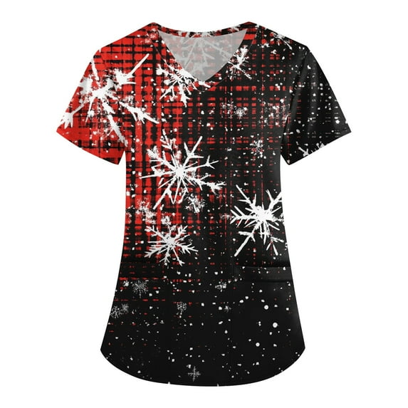 BDPORKAS Womens Print Scrub Tops Fashion Tie Dye Print Petite Comfort Fit Short Sleeve V Neck Blouse Tee Top Working Uniform Shirts Medical Uniforms & Scrubs Workwear