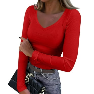 BDPORKAS Womens Ribbed Knit Tunic Tops Plus Size Crew Neck Long Sleeve Shirts for Women Slim Fit Ladies Casual Pullover Tops