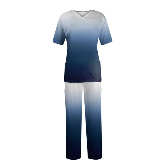 BDPORKAS Womens Scrub Sets Plus Size Nursing Uniform Athletic V Neck Top and Pants Multi Pockets Soft Stretch Gradient Fashion Workwear