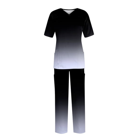 BDPORKAS Womens Scrub Sets Plus Size Nursing Uniform Athletic V Neck Top and Pants Multi Pockets Soft Stretch Gradient Fashion Workwear