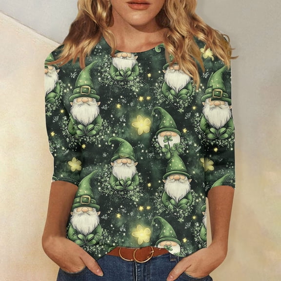 BDPORKAS Womens St Patricks Day 3/4 Sleeve Cute Green Tops Funny Graphic Shamrock Tshirt Saint Patricks Day T Shirts