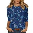 thumbnail image 1 of BDPORKAS Womens Summer Tops 2025 Trendy 3/4 Sleeve T Shirts Floral Print Graphic Tees Dressy Casual Plus Size Blouses Elbow Sleeve Tunic Tops To Wear with Leggings, 1 of 3
