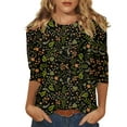 thumbnail image 1 of BDPORKAS Womens Tops Summer 2025 Trendy 3/4 Sleeve Dress Shirts Floral Print Graphic Tees Dressy Casual Crew Neck Blouse Three Quarter Sleeve Tunic Tops To Wear with Leggings, 1 of 4