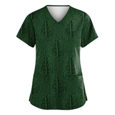 BDPORKAS Working Uniform Shirts for Women Plus Size Stretchy Scrubs Tops for Women V Neck Nursing Short Sleeve Tee Tops Medical Scrubs with Pockets