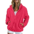 thumbnail image 1 of BDPORKAS Zip Up Hoodie Women Fuzzy Fleece Jacket Winter Warm Full Zip Oversized Sweatshirt Sherpa Coat with Pockets, 1 of 4