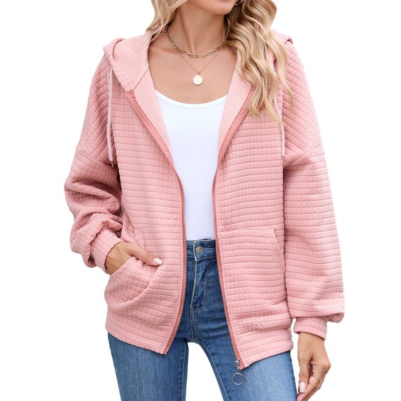 BDPORKAS Zip Up Hoodie Women Long Sleeve Hoodies Sweatshirts Waffle Knit Fall Fashion Jackets