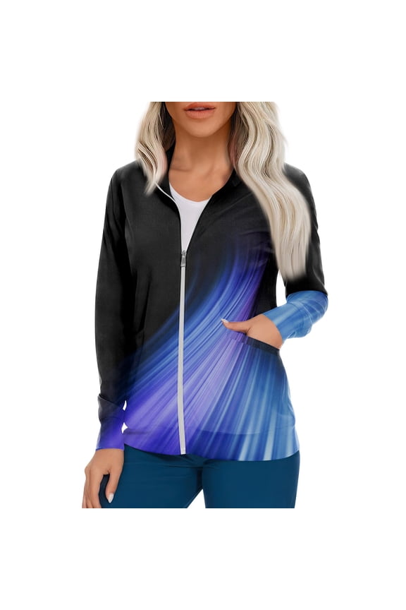 Zip Up Scrub Jackets for Woman Long Sleeve Cardigan Scrubs Tops Loose Comfy Nurse Workwear Working Uniforms w/Pockets