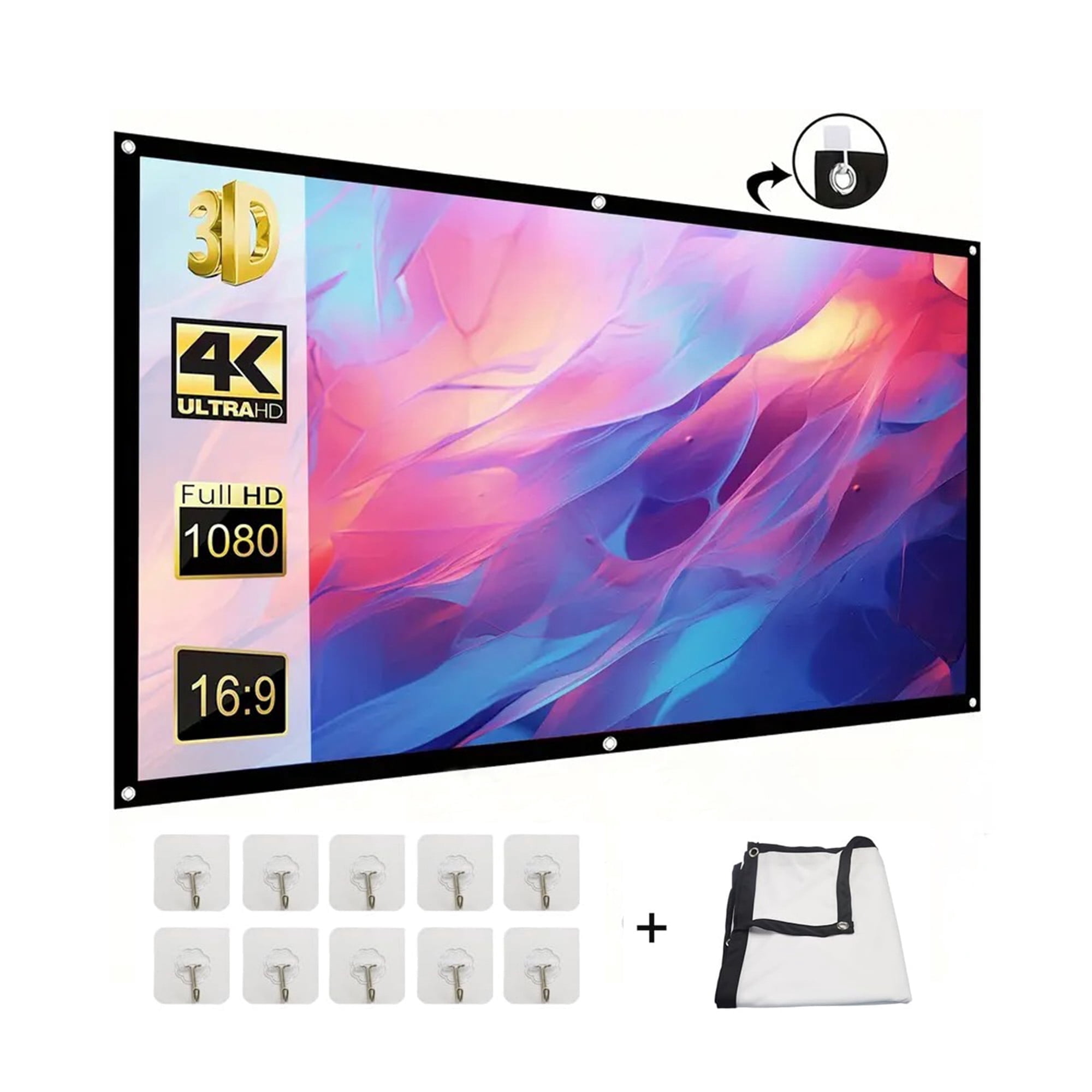 BDQ Projector Screen 100-Inch, 16:9, Front & Rear Projection, Portable ...