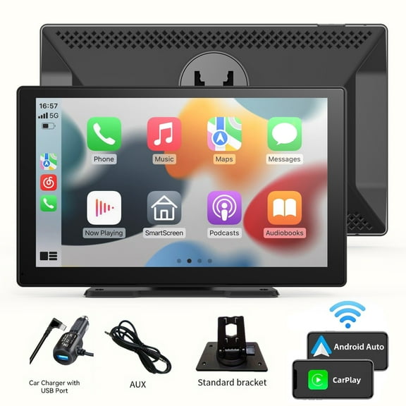 BDQ Carplay Screen for Car, 7" HD Wireless Apple CarPlay & Android Auto, Portable Car Stereo Touchscreen with Bluetooth, Mirror Link, Backup Camera, GPS Navigation, AUX, Fits All Vehicles
