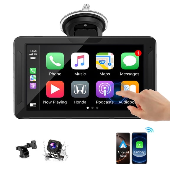 BDQ Easy Install Portable Wireless Carplay Screen,Plug-Play Support Apple CarPlay & Android Auto,7 Inch HD 1080P Car Touchscreen Upgrade Voice Control GPS Navigation for Commuters & Older Cars 