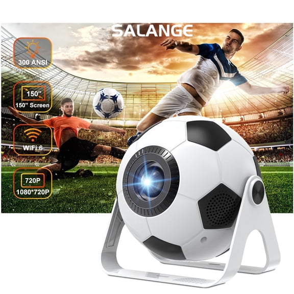 BDQ Football Mini Projector with Wifi and Bluetooth, Auto Focus Portable Projector Support 1080P, 180 Rotation, Built-in APPS, Movie Projector for Bedroom, Indoor & Outdoor Use