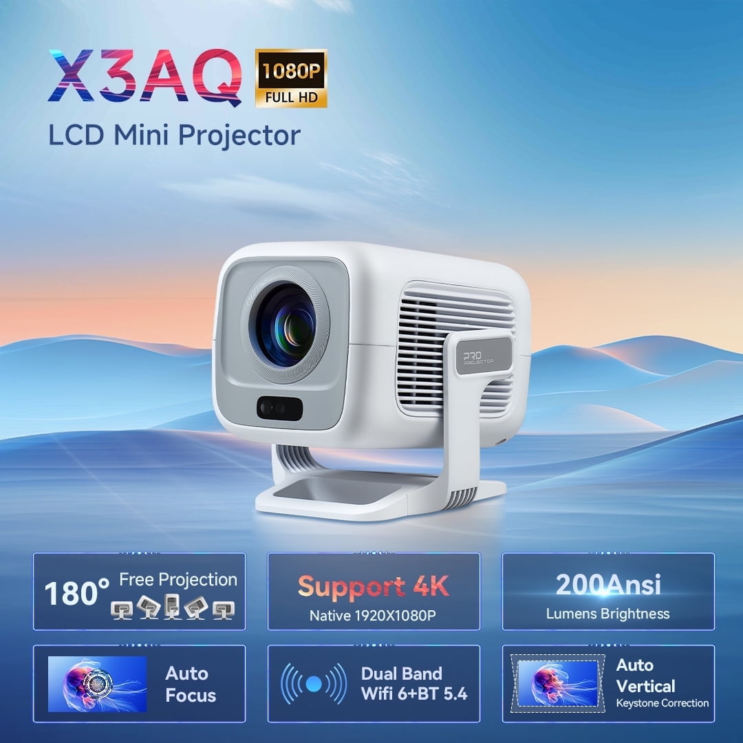BDQ Native 1080P Smart Mini Projector with WiFi 6 Bluetooth 5.4, Full HD 4K Support Auto Focus&Keystone, Built-in Stereo Speakers, Portable Movie Projector for iPhone Netflix Home Theater