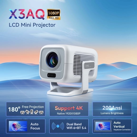 BDQ Native 1080P Smart Mini Projector with WiFi 6 Bluetooth 5.4, Full HD 4K Support Auto Focus&Keystone, Built-in Stereo Speakers, Portable Movie Projector for iPhone Netflix Home Theater