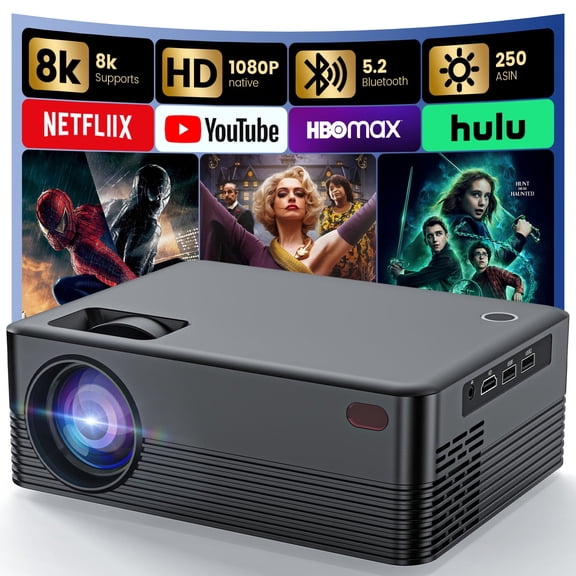 BDQ Projector with WiFi and Bluetooth,Support 8K 1080P 250ANSI,Portable Projector with Rack,40"-200" Screen Video,Compatible with Smartphone,TV Stick,Laptop,HDMI,USB (Black)