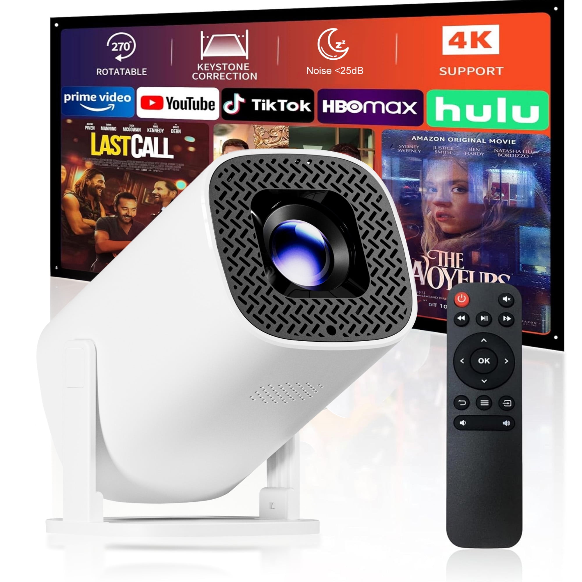 BDQ Smart 4K Mini Projector with Android 11, WiFi 6 & BT 5.0, Auto Keystone, 180 Rotatable, Portable Outdoor Movie Projector