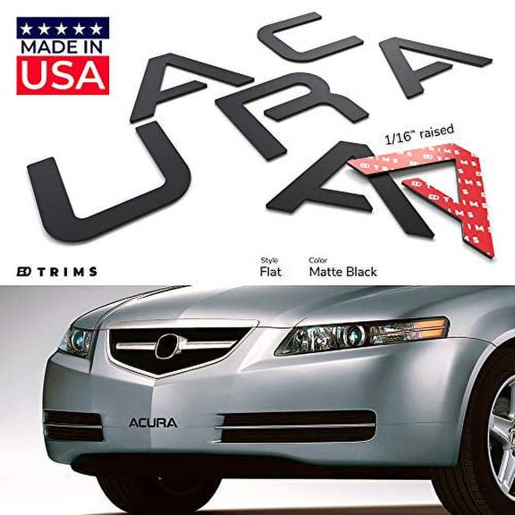 BDTrims Bumper Raised Letters Compatible with Acura TL 2004-2008 Front Raised (Matte Black)