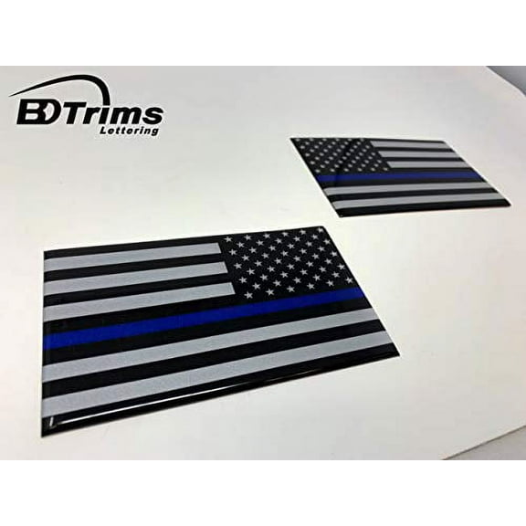 BDTrims | Domed Raised Reflective USA Flag Decals - Set of 2 (Thin Blue Line)