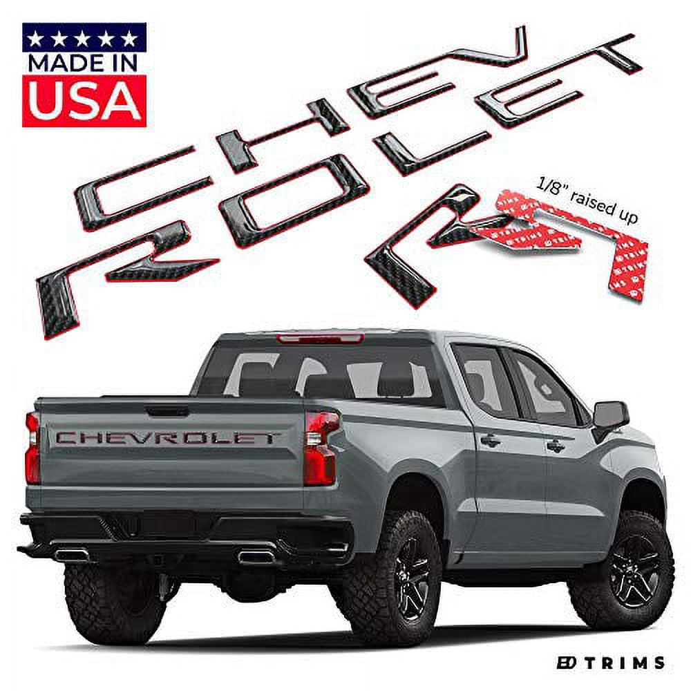 Matte Black Tailgate Raised Letters With Red Outline For 2019-2025 Chevy Silverado