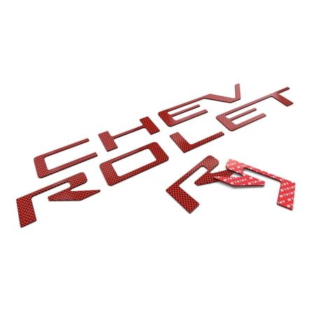 BDTrims Tailgate Raised Letters Compatible with 2019-2024 Silverado Models (Red Carbon)