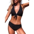 thumbnail image 1 of SOMER Women's Swimsuit 2 Piece Bikini Set Bathing Suits Split Sexy Pleated Bunny Tie Bikini, 1 of 6