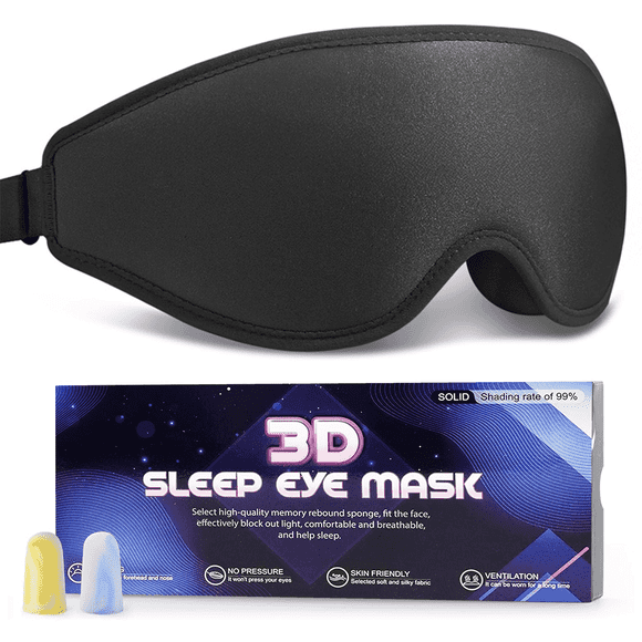 BDUN Sleep Eye Mask for Side Sleeper Men Women, Zero Eye Pressure 3D Sleeping Mask, Light Blocking Patented Design Night Blindfold, Soft Eye Shade Cover for Travel, Black