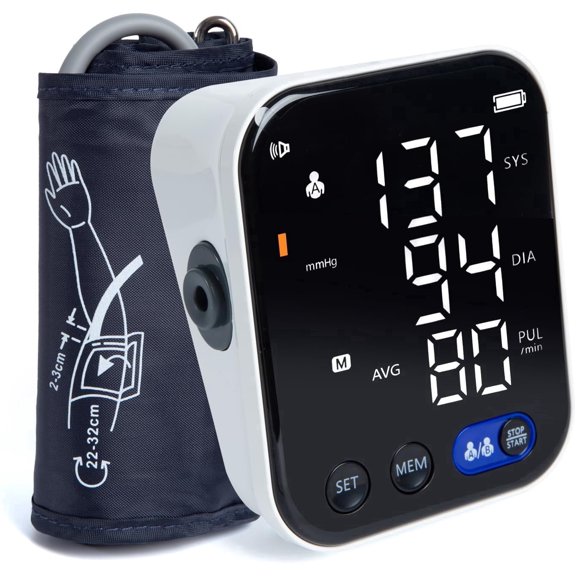 BDUN Upper Arm Blood Pressure Monitor with 2x120 Memory, Adjustable Cuff (8.7"-12.6"), Large LED Display